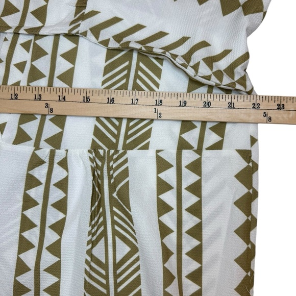 Silk & Sand Khaki White Geometric Print Flouncy Boho Dress or Coverup Size LP - Picture 6 of 11